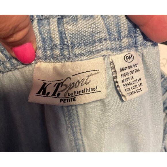 Vintage 90s K.T. Sport Keneth too Light Wash Denim Embroidered Capri Pants SZ MP - Picture 9 of 10